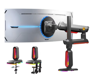 lot 1172 image: NB Extra Height Gaming Monitor Arm for 32 to 60 Inches Screen, Load up to 20 kg, VESA 75100, RGB-Light, Heavy Duty, Multi Angle Adjustable, Premium Aluminum, Long Arm Extension Red