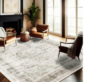 lot 1182 image: CHAMPLANT Washable Area Rug 8x10 Retro Floral Khaki Boho Design Non-Shedding Non-Slip Easy Care Ideal for High Traffic Areas in Living Room Bedroom Office Coffee Table Kitchen Large Carpet
