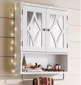 lot 1184 image: RoyalCraft Bathroom Cabinet With 2 Mirror doors, Wall Mounted Storage Cabinet with Towel Rack and Adjustable Shelf, Over Toilet, 22x25 inch (White��