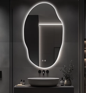 lot 1189 image: Asymmetrical LED Bathroom Mirror with Lights,Irregular Led Bathroom Vanity Mirror for Wall with Backlit, Anti Fog, 3 Colors and Dimmable Light,HorizontalVertical 48 H x 30 W