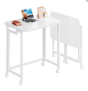 lot 1190 image: 4NM 23.6 Mobile Small Rolling Computer Desk, Folding Laptop Cart Table with Wheels, Portable Office Desk for Small Space Couch Bed - All White
