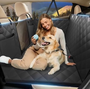 lot 1195 image: Btefd Back Seat Extender for Dogs, Dog Car Seat Cover for Back Seat Supports 420lbs, Hard Bottom Backseat Extender for Dogs, Waterproof Dog Hammock for Car, SUV, Truck Black