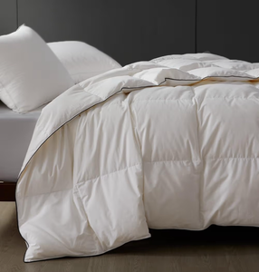 lot 1204 image: Lightweight Queen Down Comforter for Hot Sleepers & Summer - Noiseless Luxury Duvet Insert with 8 Corner Loops & Black Trim, White 116x98