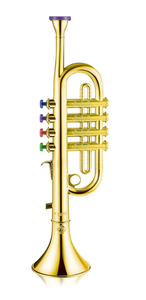 lot 1208 image: Lewtemi Gold Trumpet Musical Instruments Toy for Kid Toddler Fake Plastic Preschool Music Toy Gift Non-Professional Wind Instrument Early Educational Teaching Songs Gifts for Toddlers Children