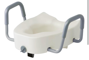 lot 1209 image: Medline 5 Elongated Raised Toilet Seat, with Lock and Removable Padded Arms- A Medical Seat for Seniors, Elderly, Adults, or Post-Surgery Recovery, 1 Ct.