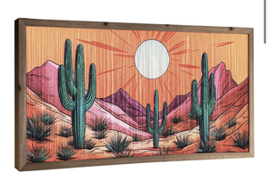 lot 1218 image: flangairy Desert Wall Art Crafts String, 23.6x11.8 Inch Cactus Arizona Desert Landscape Picture Wall Decor, Boho Western Aztec Living Room Bathroom Bedroom Southwestern Home Decorations