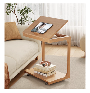 lot 1224 image: AQIMUELE Wooden C-Shaped End Table,Couch Table with Adjustable Desktop,Small Rolling Side Table with 2 Lockable Wheels 23.36 Width,Small End Table for Couch, Living Room,Bedroom (Natural)