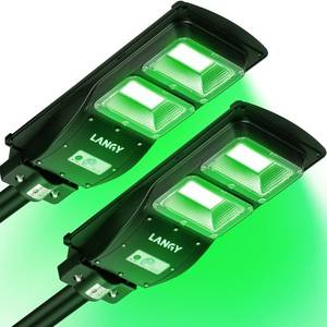 lot 1225 image: 2 Pack LANGY Hog Lights, Green Light for Night Hunting 16000LM, Solar Green Light for Hunting Hogs Deers, Motion Activated Feeder Lights with Remote and 19 Bracket