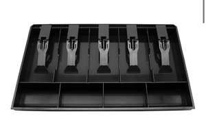 lot 9992 image: Cash Register Drawer Insert Tray with 5 Bill4 Coin Compartments for Money Storage, Black