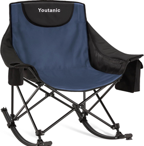 lot 1233 image: Oversized Folding Rocking Camping Chair, Padded Portable Rocking Chair with Pockets, Cup Holder and Carry Bag, Heavy Duty Outdoor Rocker Patio Chair for Garden, Lawn, Up to 400lbs, Navy Blue