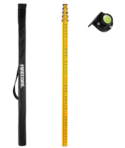 lot 1238 image: Firecore 16-Foot Aluminum Grade Rod - 8ths, 5 Sections Dual Sided Telescoping Leveling Rod with Bubble Level and Carrying Case - FLR500C