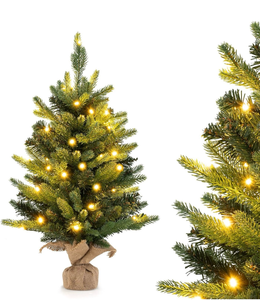 lot 1239 image: 2 FT Tabletop Christmas Tree, Battery Operated Artificial Xmas Tree with 35 Warm White LED Lights, Small Spruce Fir Tree with 234 Tips and Solid Cement Base for Home Decor