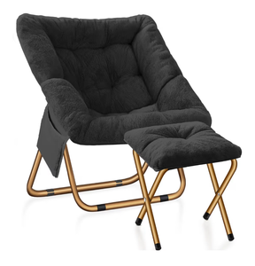 lot 1260 image: Comfy Saucer Chair, Foldable Living Room Chairs, Soft Faux Fur Lounge Chair for Bedroom, Reading Chairs for Adults,Teens, X-Large (Black)