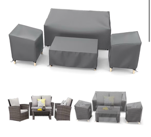 lot 1263 image: STARTWO Outdoor Waterproof Patio Furniture Covers 4-Piece Set for Chairs 32in, Loveseat 56in, Coffee Table 45in, Heavy Duty 600D, Grey