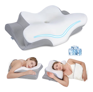 lot 1266 image: Cervical Neck Pillow, Memory Foam Pillows for Neck and Shoulder Pain Relief, 2 Heights Ergonomic Pillow with Breathable Ice Silk Cover, Neck Support Pillow for Side Back Stomach Sleepers