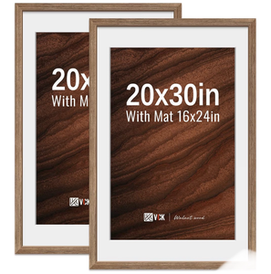 lot 1270 image: VCK 20x30 Poster Frame 2 Pack - Walnut, High-End Wood Picture Frames with Polished Plexiglass, Display 16x24 Photo with Mat or 20x30 without Mat, Art Gallery-Quality, Wall Hanging, Walnut