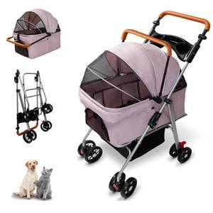lot 1274 image: Pet Stroller with Storage Basket and Cup Holder, Folding Dog Jogger, Foldable Cat Stroller, 3 in 1 Puppy Kitten Cart, Pet Jogger for Medium Dog Cat (Pink)