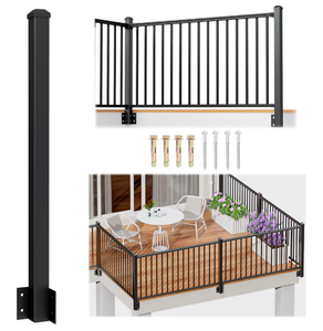 lot 1286 image: 1 Pack 2.56 in. x 2.56 in. x 46 in. Aluminum Side Mount Railing Post for 36 Stair or Level Railing Kit, Black Textured AAMA 2604 Powder-Coat Finish Fascia Mount Post Inner Corner Side Post