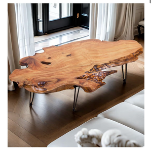 lot 1290 image: Handcrafted Edge Coffee Table  Natural Wood with Unique Organic Shape  Metal Hairpin Legs for Living Room, Side Table & Boho Decor