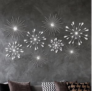 lot 1298 image: Blulu 8 Pcs Silver Metal Wall Art Cast Iron Starburst Wall Decor Bling Crystal Sculptures Living Room 3D Teardrop Radial Rhinestone Hanging Diamond Accents for Home Office Bedroom Entryway