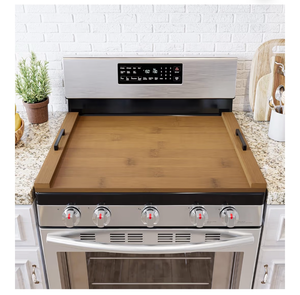 lot 1307 image: SpaceAid Noodle Board Stove Kitchen Cover with Handles, Top Covers for Gas Burners and Electric Stove, Oven Decor Accessories Wood Tray for Countertop, Brown Bamboo