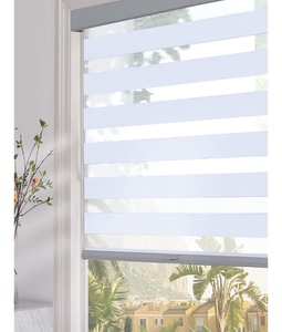 lot 1308 image: Persilux Blackout Cordless Zebra Blinds for Windows (34 W x 64 H, Light Grey) with Upgraded Cassette Room Darkening Dual Layers Sheer Shades Thermal Insulated Window Roller Blinds for Home