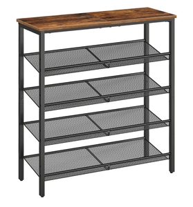 lot 1314 image: HOOBRO Shoe Rack for Entryway, 5-Tier Shoe Organizer with Adjustable Mesh Shelves, 16-20 Pairs of Shoes, Spacious Floor Mount, Metal, Industrial, Shoe Shelf for Closet, Rustic Brown BF12XJ01