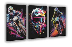 lot 5004 image: A Set of Three Motorcycle-themed Stylish Wall Decorations Motorcycle Off-road Vehicle Racing Art Posters Watercolor Paintings for Sports-themed Room Wall Decorations Frame-style 20x30inch(50x75cm)