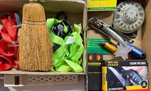 lot 945 image: Tie Downs, Whisk Broom, Talking Tire Gauge and More
