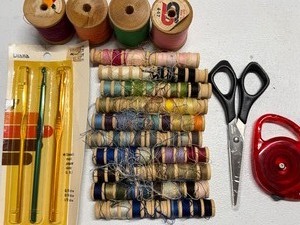 lot 955 image: Thread, Crochet Hooks, Scissors, Measuring Tape and Needlepoint Craft