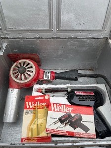 lot 410 image: Heat Gun and Soldering Kit in Large Metal Box