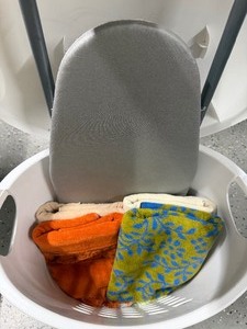lot 149 image: Laundry Basket, Small Ironing Board and Towels