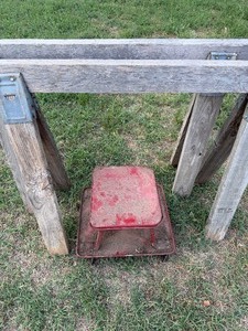 lot 426 image: Wood Sawhorses and Shop StoolCaddy on Wheels