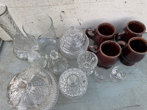 lot 172 image: Vases, Covered Dishes, Shot Glasses Stoneware Coffee Mugs and More