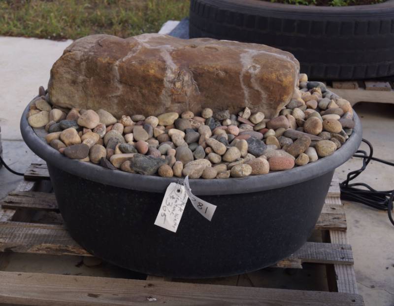 lot 5281 image: Complete Water Feature - Fountain - Drilled Mini Moss Rock Boulder with Colorado #2 Premium River Rock - SEE VIDEO