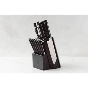 lot 37014 image: Schmidt Bros Cutlery Highline 14pc Knife Block Set BlackSilver Stainless Steel Forged Knives, ABS Handles, Lifetime Warranty - Retail $200