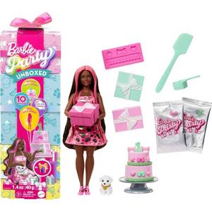 lot 37025 image: Barbie Party Unboxed Pet Birthday Series Doll and Accessories Shimmerin�� Hearts Set with 10 Surprises - Retail $22