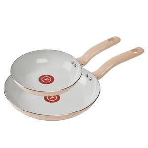 lot 37039 image: T-Fal 8 and 10.5 Simply Cook Ceramic Fry Pan Beige Nonstick, Even-Heating, Ergonomic Handle, Oven-Safe, Hand Wash - Retail $33