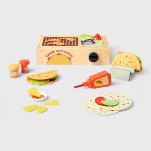 lot 37058 image: Taco Night Play Set - Gigglescape�� Creative Play Food & Toy Kitchens, 67 Pieces, Ages 3, Plastic & Wood - Retail $20