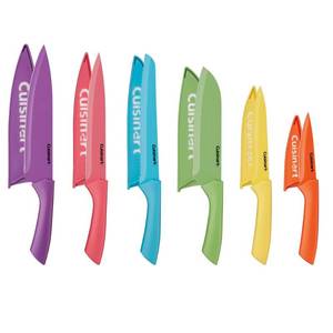 lot 37059 image: Cuisinart Advantage 12pc Ceramic-Coated Color Knife Set With Blade Guards- C55-12PRC2 Multicolor Stainless Steel Cutlery - Retail $40