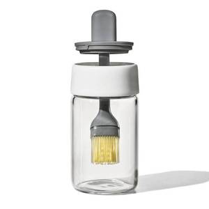 lot 37065 image: OXO Oil Bottle and Brush Tempered Glass Food Storage Container, Dishwasher-Safe, 8 oz Capacity - Retail $20