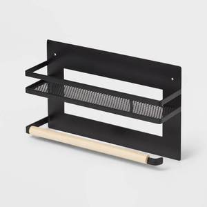 lot 37089 image: Metal Magnetic Side of Fridge Organizer with Mesh Shelf with Powder Coated Finish Black - Brightroom�� - Retail $18