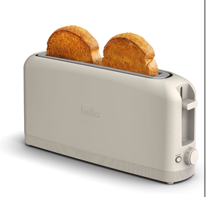 lot 37119 image: bella 2 Slice Slim Toaster, Fits-anywhere�� Kitchenware, 6 Setting Shade Control with Reheat & Cancel Buttons, Fits sourdough, 10�� Long Slot, Anti Jam & Auto Shutoff, 900 Watt, Oatmilk - Retail $24