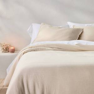lot 37130 image: KingCalifornia King Heavyweight Linen Blend Comforter & Sham Set Natural - Casaluna�� Rayon & Cotton, Hidden Quilting, Zip Closure - Retail $169