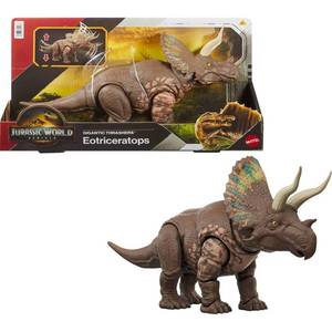 lot 37133 image: Jurassic World Rebirth Gigantic Thrashers Eotriceratops Dinosaur Figure Toy, Tail Activated Attack - Retail $27