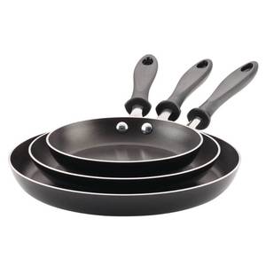 lot 37146 image: Farberware Reliance 3pc Aluminum Nonstick Frying Pan Set Black Kitchen Skillet Set with Stay-Cool Handles, Dishwasher-Safe - Retail $59