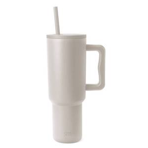lot 37182 image: Simple Modern Trek 40oz Stainless Steel Lidded Tumbler Almond Birch Dishwasher-Safe Portable Drinkware for Cold Beverages - Retail $35