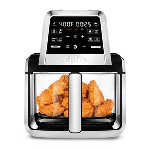 lot 37193 image: Gourmia 7-Qt. Fry ��N Fold Digital Air Fryer with 10 Presets & Guided Cooking - Black Stainless Steel, 1500W, Dishwasher-Safe - Retail $80