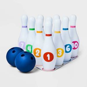 lot 38816 image: Bowling Set - Gigglescape�� Plastic, 14-Piece, Kids Sports Ball Set, Includes Carrying Case, Ages 3 - Retail $20