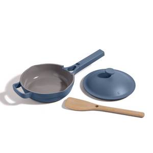 lot 38828 image: Our Place 8.5 Ceramic Nonstick Mini Always Pan Blue Salt Stainless Steel Handle, Even-Heating, Includes Spatula - Retail $79